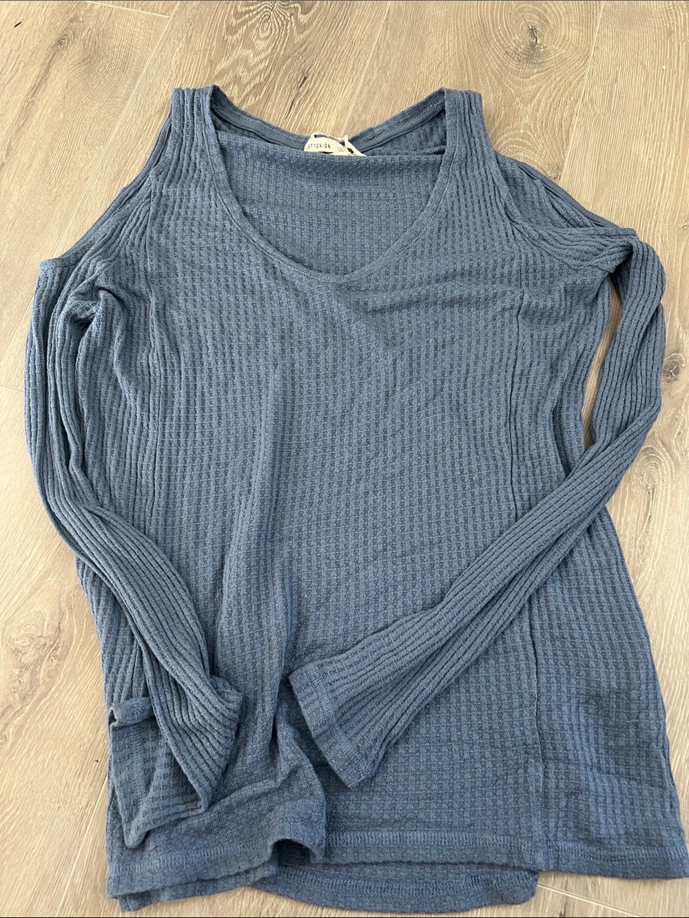 Cotton On Blue Cold-Shoulder Waffle Knit Long Sleeve Top